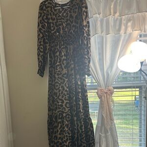 SHEIN Black and Brown Leopard Print Long Sleeve Maxi Dress